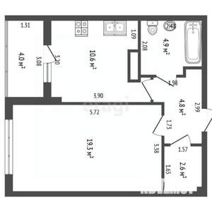 1-к квартира, вторичка, 46м2, 6/9 этаж