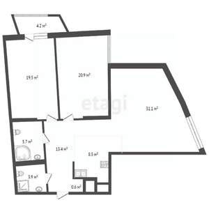 2-к квартира, вторичка, 104м2, 4/13 этаж