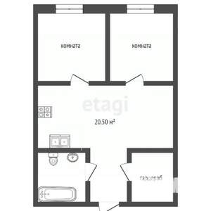 1-к квартира, вторичка, 57м2, 1/5 этаж