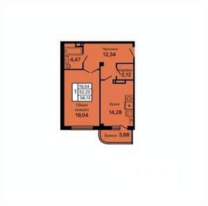1-к квартира, вторичка, 56м2, 5/9 этаж