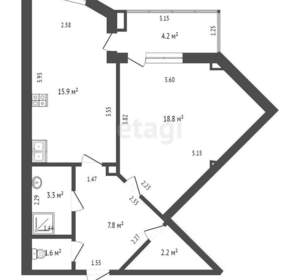 1-к квартира, вторичка, 50м2, 9/12 этаж