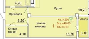 1-к квартира, вторичка, 54м2, 4/6 этаж