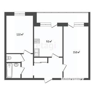 2-к квартира, вторичка, 53м2, 1/9 этаж