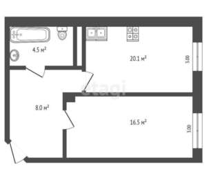 1-к квартира, вторичка, 45м2, 6/8 этаж