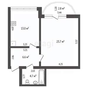 1-к квартира, вторичка, 49м2, 6/6 этаж