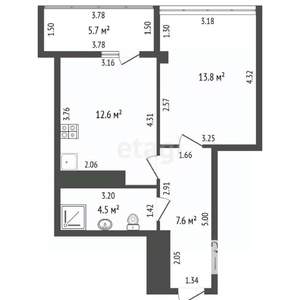 1-к квартира, вторичка, 41м2, 2/7 этаж