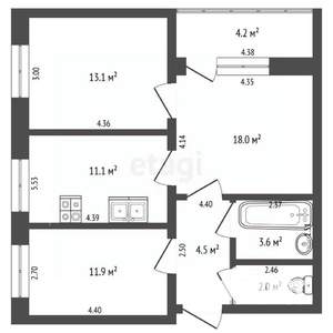 3-к квартира, вторичка, 68м2, 1/5 этаж