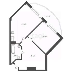2-к квартира, вторичка, 64м2, 6/6 этаж