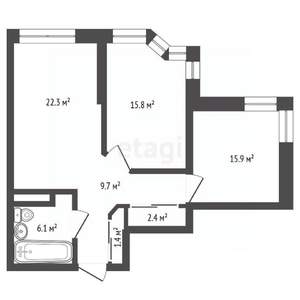 2-к квартира, вторичка, 74м2, 2/7 этаж
