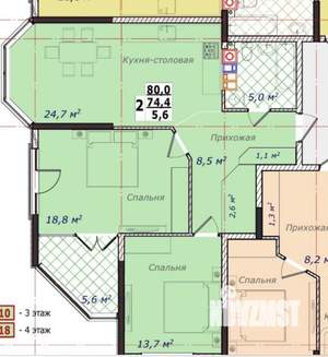 2-к квартира, вторичка, 80м2, 3/7 этаж