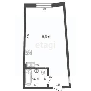 Студия квартира, вторичка, 34м2, 1/14 этаж