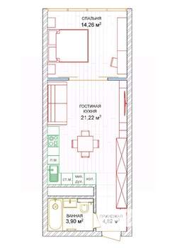 1-к квартира, вторичка, 40м2, 4/20 этаж