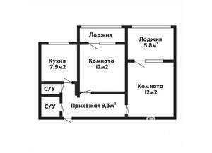 2-к квартира, вторичка, 47м2, 3/9 этаж