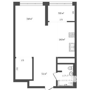 1-к квартира, вторичка, 46м2, 3/7 этаж