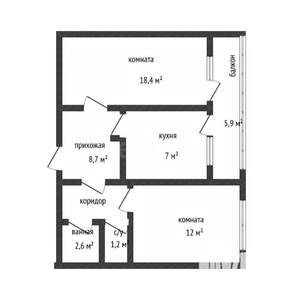 2-к квартира, вторичка, 56м2, 9/9 этаж