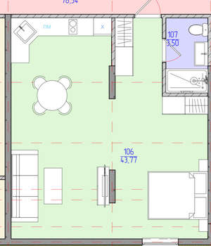 1-к квартира, вторичка, 47м2, 1/6 этаж