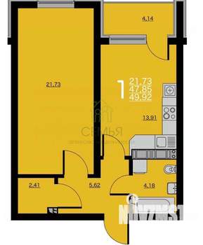 1-к квартира, вторичка, 48м2, 1/7 этаж