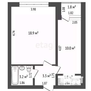 1-к квартира, вторичка, 37м2, 2/9 этаж