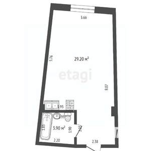 Студия квартира, вторичка, 33м2, 1/13 этаж