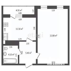 1-к квартира, вторичка, 44м2, 6/6 этаж