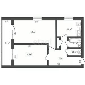 2-к квартира, вторичка, 45м2, 6/9 этаж