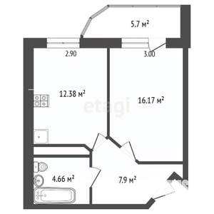 1-к квартира, вторичка, 46м2, 4/6 этаж