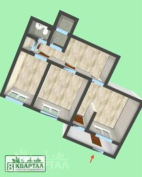 3-к квартира, вторичка, 65м2, 1/9 этаж