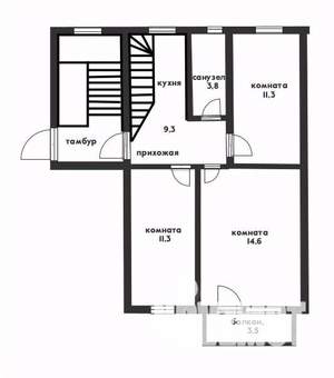 3-к квартира, вторичка, 89м2, 2/2 этаж