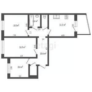 3-к квартира, вторичка, 63м2, 6/9 этаж