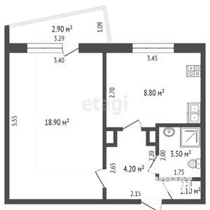 1-к квартира, вторичка, 39м2, 5/9 этаж