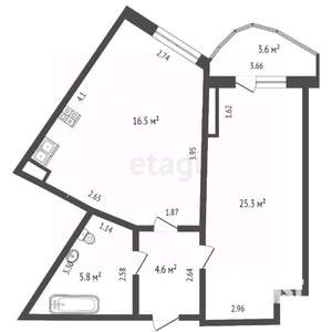 1-к квартира, вторичка, 52м2, 8/12 этаж
