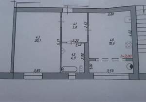 1-к квартира, вторичка, 50м2, 2/4 этаж