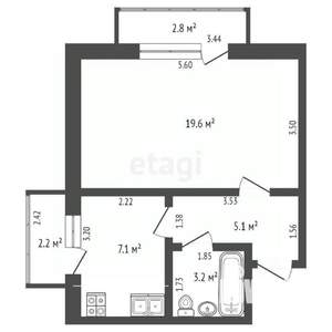 1-к квартира, вторичка, 43м2, 3/5 этаж
