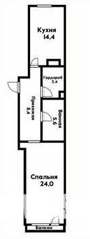 1-к квартира, вторичка, 50м2, 3/8 этаж