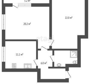 1-к квартира, вторичка, 52м2, 2/5 этаж