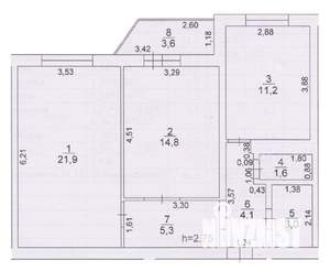 2-к квартира, вторичка, 62м2, 5/9 этаж