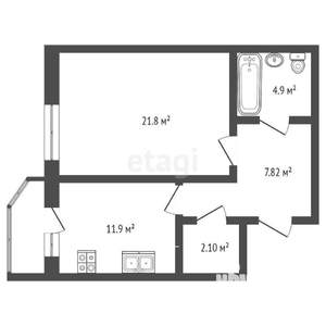 1-к квартира, сданный дом, 48м2, 4/9 этаж