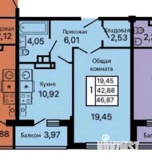 1-к квартира, вторичка, 56м2, 4/9 этаж