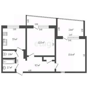 2-к квартира, вторичка, 47м2, 3/9 этаж