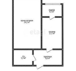 1-к квартира, вторичка, 47м2, 5/6 этаж