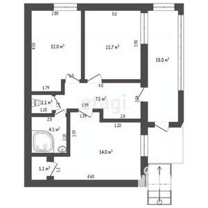 2-к квартира, вторичка, 52м2, 1/3 этаж