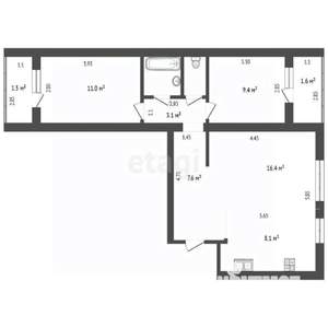 3-к квартира, вторичка, 63м2, 5/9 этаж
