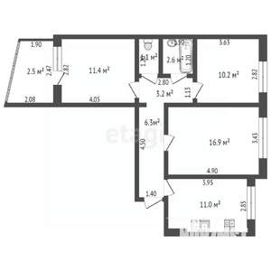 3-к квартира, вторичка, 65м2, 6/9 этаж