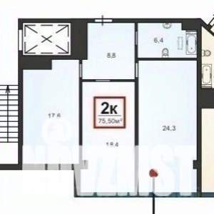 2-к квартира, вторичка, 76м2, 8/8 этаж