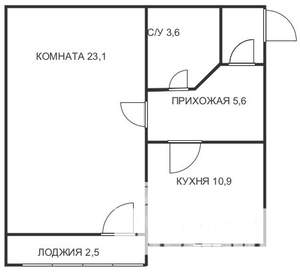 1-к квартира, вторичка, 43м2, 1/6 этаж