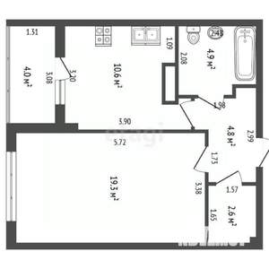 1-к квартира, вторичка, 46м2, 6/9 этаж