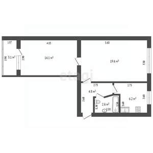 2-к квартира, вторичка, 47м2, 2/5 этаж