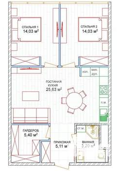 2-к квартира, вторичка, 67м2, 12/20 этаж