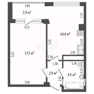 1-к квартира, вторичка, 43м2, 8/10 этаж