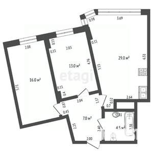 2-к квартира, вторичка, 69м2, 3/7 этаж